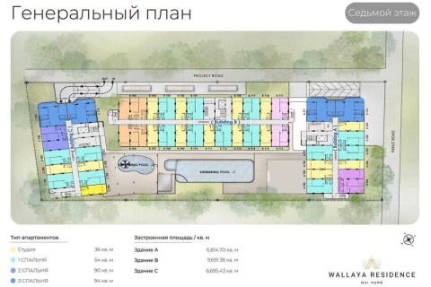 2-комнатная квартира в Wallaya Residence Nai Harn, Пхукет, Таиланд, 90 м2
