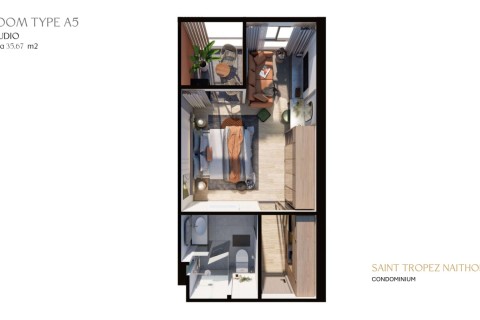 Студия в Saint Tropez Naithon Пхукет, Таиланд, 35 м2