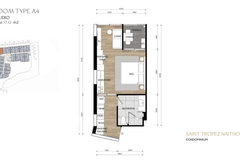 1-комнатная квартира в Saint Tropez Naithon Пхукет, Таиланд, 37 м2