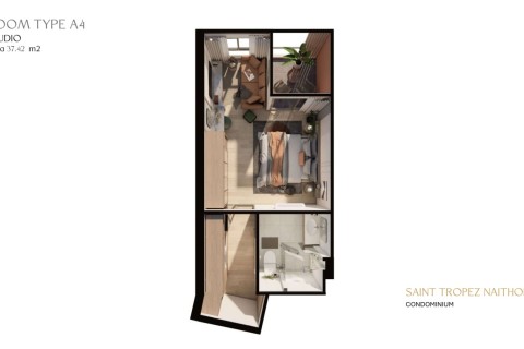 1-комнатная квартира в Saint Tropez Naithon Пхукет, Таиланд, 37 м2