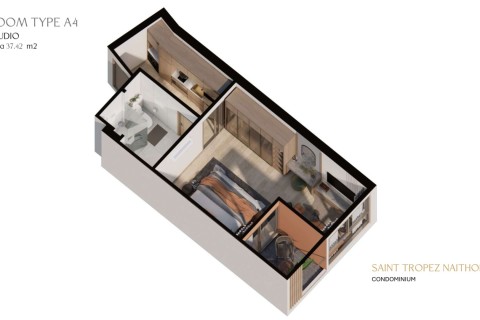 1-комнатная квартира в Saint Tropez Naithon Пхукет, Таиланд, 37 м2