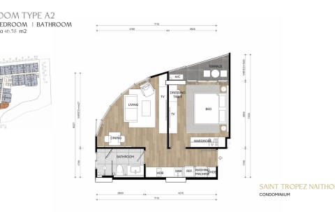 1-комнатная квартира в Saint Tropez Naithon Пхукет, Таиланд, 47 м2