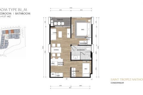 2-комнатная квартира в Saint Tropez Naithon Пхукет, Таиланд, 50 м2