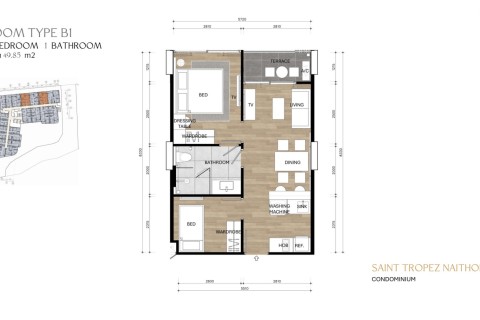 2-комнатная квартира в Saint Tropez Naithon Пхукет, Таиланд, 50 м2