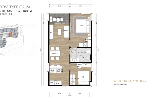 2-комнатная квартира в Saint Tropez Naithon Пхукет, Таиланд, 59 м2