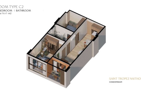 2-комнатная квартира в Saint Tropez Naithon Пхукет, Таиланд, 59 м2