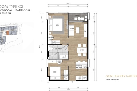 2-комнатная квартира в Saint Tropez Naithon Пхукет, Таиланд, 59 м2