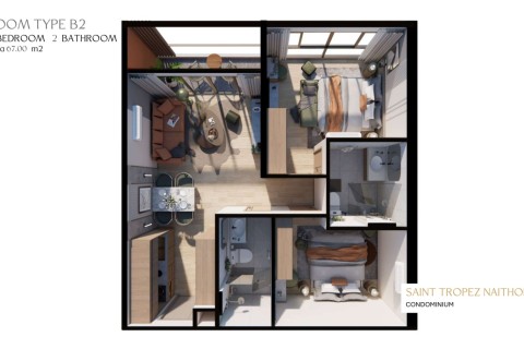 2-комнатная квартира в Saint Tropez Naithon Пхукет, Таиланд, 66 м2
