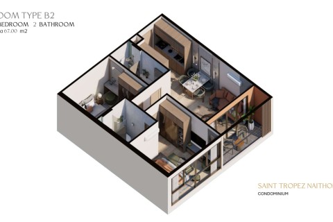 2-комнатная квартира в Saint Tropez Naithon Пхукет, Таиланд, 66 м2