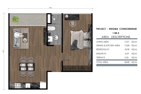 1-комнатная квартира в Enigma Residence, Пхукет, Таиланд, 58,80 м2