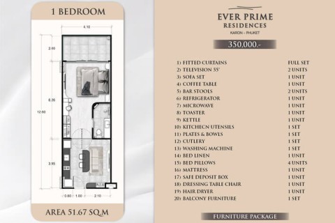 1-комнатная квартира в Ever Prime Residences, Пхукет, Таиланд, 51 м2