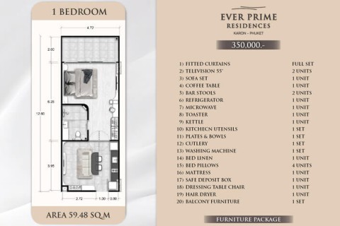 1-комнатная квартира в Ever Prime Residences, Пхукет, Таиланд, 59 м2