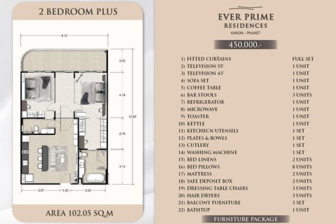 2-комнатная квартира в Ever Prime Residences, Пхукет, Таиланд, 102 м2